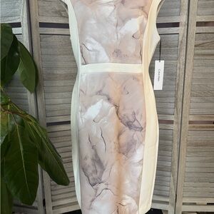 NWT Calvin Klein Marble Print Midi Dress - Cream and Gray